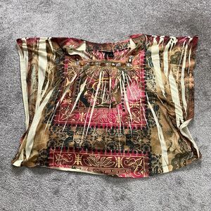 New Directions Blouse Womens 2XL Multicolor Rhinestones Beaded Boho Batwing Top